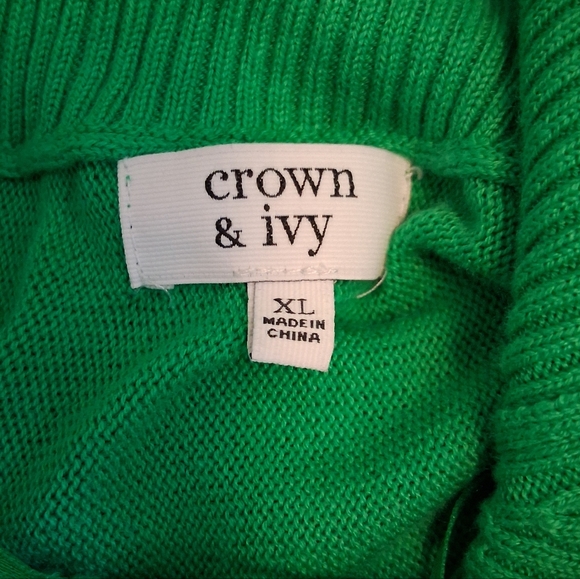 Crown & Ivy Green Cotton Oversized Cowl Neck Sweater. XL - Picture 6 of 7